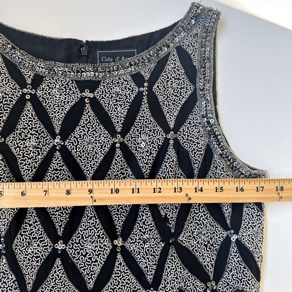 Vintage Cote d'Azur Evening Women's Black Silk Sequined Beaded Event Top Medium - Picture 5 of 6